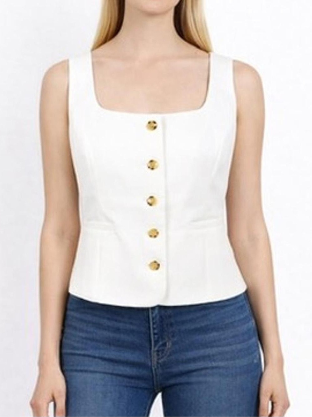 J.Crew White Square-Neck Button Front Top